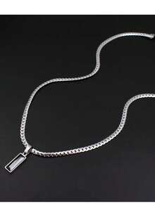 Collar con colgante de piedra preciosa negra de moda para hombres, cadena cubana plana de acero inoxidable, joyería de estilo hip-hop, joyería de estilo europeo y americano, accesorio para fiestas, joyería para fiestas, regalo para novio, regalo del Día de San Valentín - Multicolor - Ver 2