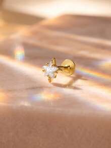 EleRunis 1 pieza de joyería fina de plata de ley 925 con forma de estrella, piercing de cartílago hélix con rosca y base plana, para uso diario, boda, fiesta y compromiso - Dorado - Ver 2