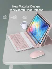 适用于 iPad A16（11/10 代、9/8/7 代，10.2 英寸）、iPad Air（10.9 英寸、11 英寸）的无线键鼠套装，包含 PU 皮革平板电脑配件、可拆卸无线键盘（150mAh 电池）和带笔槽的保护套，粉色 - 粉色 - 查看 4