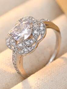 Gmzalx Aesthetic Design Sparkling Synthetic Zirconia Women's Promise Ring Elegant Luxury Wedding Engagement Exquisite Jewelry Accessory - Silver - View 6