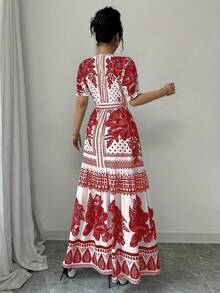 New 2026 Model: Floral A-Line Dress With Short Sleeves And Boat Neck, Elegant For Summer - 黑色 - 查看 11