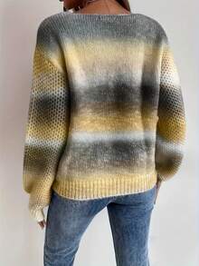 Plus Size Women's Gradient V-Neck Long Sleeve Loose Casual Sweater - Multicolor - View 6