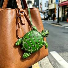 Genuine Leather Handmade Turtle Coin Purse, Cute Green Turtle Shaped Mini Wallet With Clasp Wrist Strap, Cartoon Animal Small Zipper Storage Bag Key Pouch, Women's Girls Daily Accessory,Bedroom Room Decor,Back To School - View 7