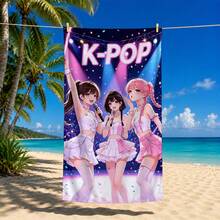 K-POP 女團印花快乾沙灘巾,不掉毛吸水浴巾,適合游泳、攜帶方便的度假毛巾 - 彩色 - 查看 11