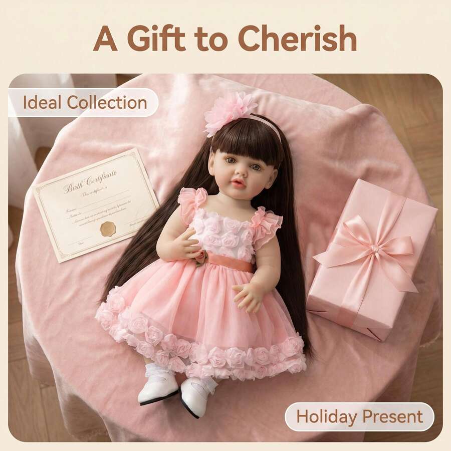 NPK 22 Inch Reborn Baby Girl Full Body Vinyl Doll Betty Waterproof Bath Toy Christmas Gift - Pink - View 1