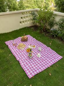 1pc Rectangular Plaid Tablecloth, Digital Printed Buffalo Check Washable Tablecloth, Suitable For Outdoor Picnic, Living Room, Kitchen And Holiday Dinner, Beige And White Rectangular Tablecloth - Pinkish White - View 7
