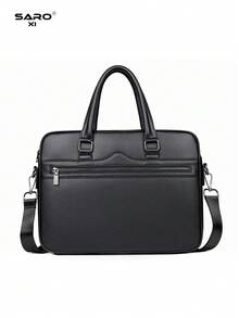 saroxi Tas Laptop Pria, Kapasitas Besar untuk Dokumen dan Perlengkapan Kantor, Gaya Komuter Bisnis, Kulit PU, Tekstur Leci Minimalis Warna Polos, Hadiah untuk Suami, Perlengkapan Penting Musim Gugur - Hitam - View 6