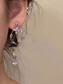 1 Pair Ethereal Black Butterfly Long Tassel Earrings, Versatile For Daily Wear - Black - View 3