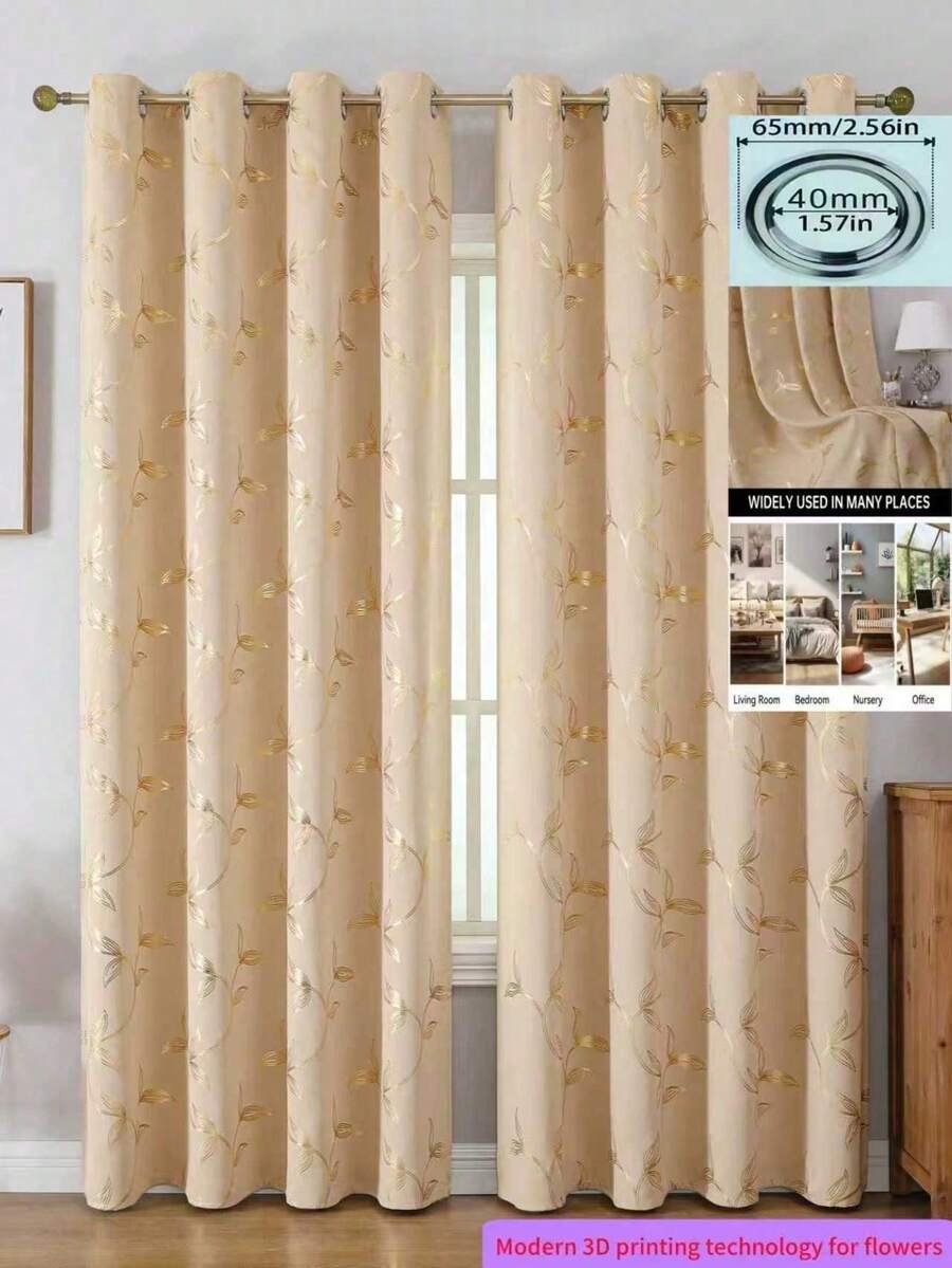 2 buah Tirai Daun Merambat Elegan, Dengan Pola Daun Merambat Emas, Cocok untuk Dekorasi Sepanjang Musim, Dapat Digunakan di Ruang Tamu, Kamar Tidur, dll. Dengan Desain Lubang, Cocok untuk Penggunaan Tirai Ruang Tamu