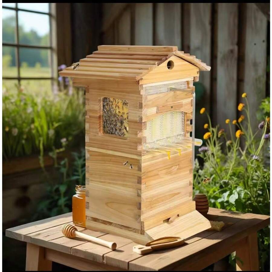 Mini Auto Flowing Beehive Wooden Auto Bee Hives Mini Boxes Box Beekeeping House 4 Flow Frames Add 6 Brood Frames - default - View 1