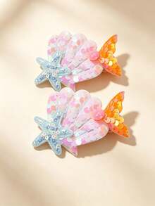 1/2/6pcs Star Pearl Mermaid Tail Hair Clips, Sequin Colorful Handmade Hair Clips For Daily Wear, Holiday Party - Multicolor - View 10