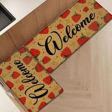 1pc, Home Decor, Strawberry Pattern Print, Linen Kitchen Rug, Kitchen Mat, Floor Mat, Bathroom Mat, Door Mat, 3D Print Rectangular, Suitable For Living Room, Bedroom, Hallway, Bathroom, Laundry Room - Polyester Rug, Suitable For Indoor And Outdoor Home Decor - Multicolor - View 2