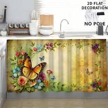 1pc, Home Decor, Butterfly Pattern Printed Table Skirt, Kitchen Small Curtain, Kitchen Cabinet Cover, With Curtain Holes, Easy To Hang, Rectangular, Machine Woven, Machine Washable, Kitchen Decoration And Accessories, Perfect For Kitchen Cabinets And Home Decor - Multicolor - View 4