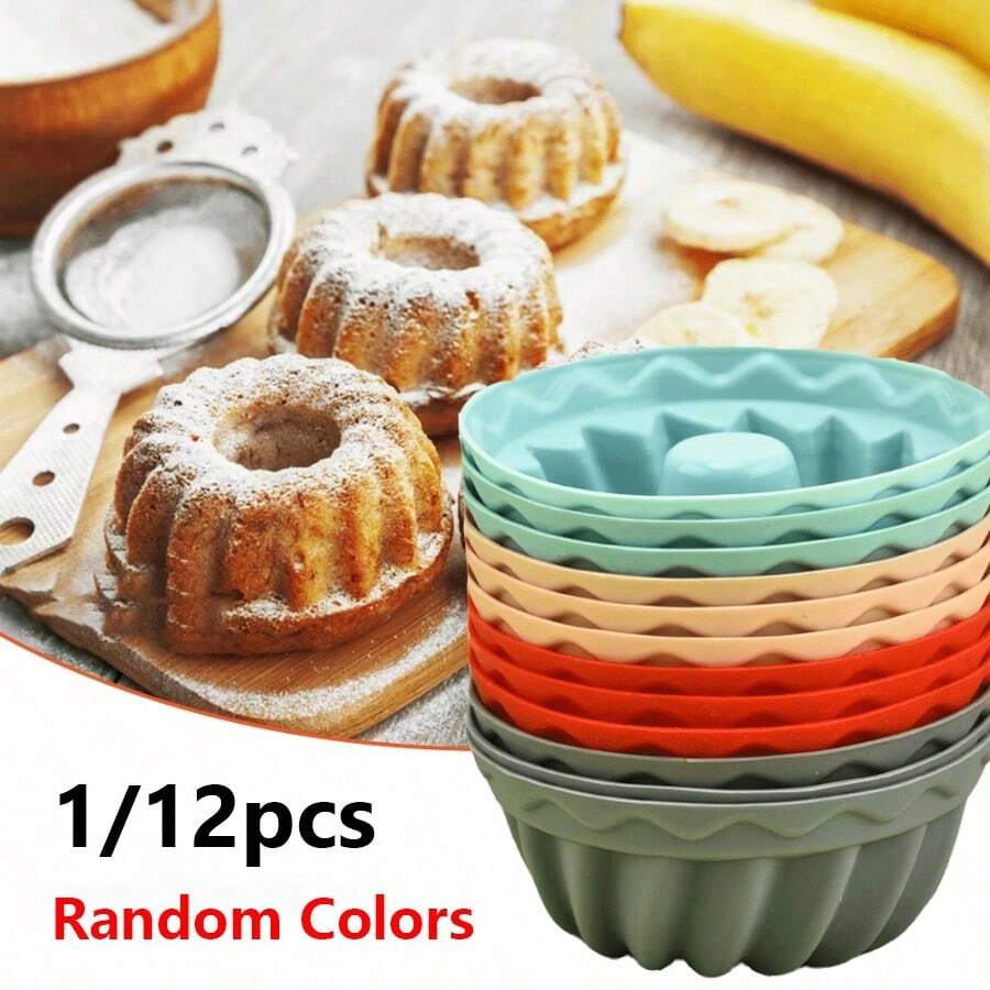 1/12pcs Silicone Vintage Mini Cake Mold - Mini Mold For Making Ripple Cake - Baking Tools And Kitchen Gadgets (Random Color) - Random Color - View 1