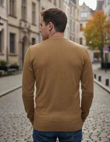 Men's Cold Weather Sweater | Men's Knit Sweater | Winter Knit Wool Pullover Long Sleeve V-Neck Men's Knit Sweater V-Neck Long Sleeve Fitted Basic Comfortable | Men's Knit Sweater With V-Neck Ribbed Casual Elegant | Men's Fine Knit Pullover Long Sleeve V-Neck Basic Various Colors | Men's Knit Sweater V-Neck Casual Style Comfortable For Everyday - 駝色 - 查看 2