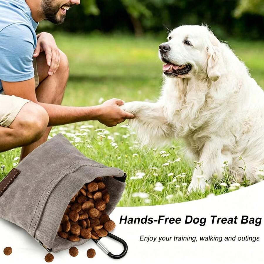 Pet Training Dog Treat Bag, Hands-Free Puppy Treat Pouch With Carabiner, Portable Auto-Closing Dog Walking Bag, Suitable For Travel Or Outdoor Use, Pet Feeding Treat Reward Pouch, Black, Gray, Khaki, Green
