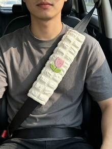 鬱金香蓬鬆格紋汽車全安全肩帶套，四季通用防窒息安全帶保護套，汽車裝飾 - A - 查看 2