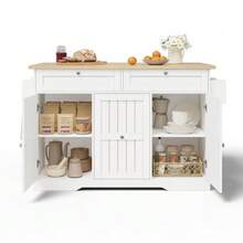 Mobile Kitchen Island With Folding Worktop, Serving Trolley And Storage Cabinet, With 2-Tier Vertical Drawers, 2 Large Drawers And Lockable Casters, 120 * 45 (70) * 92 Cm. - Natural Color - View 1