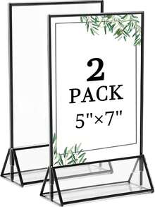 4/2/1 Pack Acrylic Sign Holder 5x7 Inch - Double-Sided Tabletop Frame For Wedding Table Numbers, Restaurant Menu, Christmas Photos, Graduation, Birthday Party, BabyShower (With Removable Sticky Dots) - Clear Photo/Price/Menu Display Stand - Multicolor - View 7