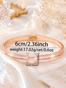 1件奢華優雅H字母微鑲鋯石手鍊，適合日常通勤與約會 - 玫瑰金 - 查看 2