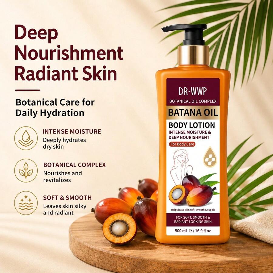 Batana Oil Body Lotion 500ml, Home Package Botanical Oil Complex Deeply Nourishment & Moisturize Soften & Smooth Skin Body Skincare