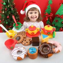 Set Pesta Teh Sore untuk Anak Perempuan, 24 Buah, Set Boneka Pesta Teh untuk Bermain Peran, Set Boneka Dapur Donat dan Kue, Set Teko Makanan Penutup, Hadiah Natal dan Ulang Tahun untuk Anak-Anak - Minum Teh Sore Natal - View 7