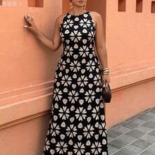 yonghongmaoyi1 Weeklong Vestido de sirena elegante sin mangas con estampado floral para mujer, vestido grácil para uso diario y vacaciones, adecuado para salir y citas - Multicolor - Ver 4