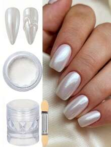 Y2K Mirror Nail Powder With Applicator Brush, Magic Mirror Effect White/Gold/Silver, Suitable For Nail Decoration, Nail Supplies - Multicolor - View 4