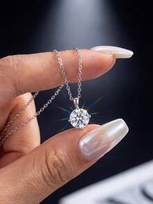 1 pieza Collar de boda de plata de ley 925 con moissanita de 1-3 ct, collar con colgante de cuatro puntas, collar de eternidad, regalo de aniversario, joyería fina nupcial - Plateado - Ver 2