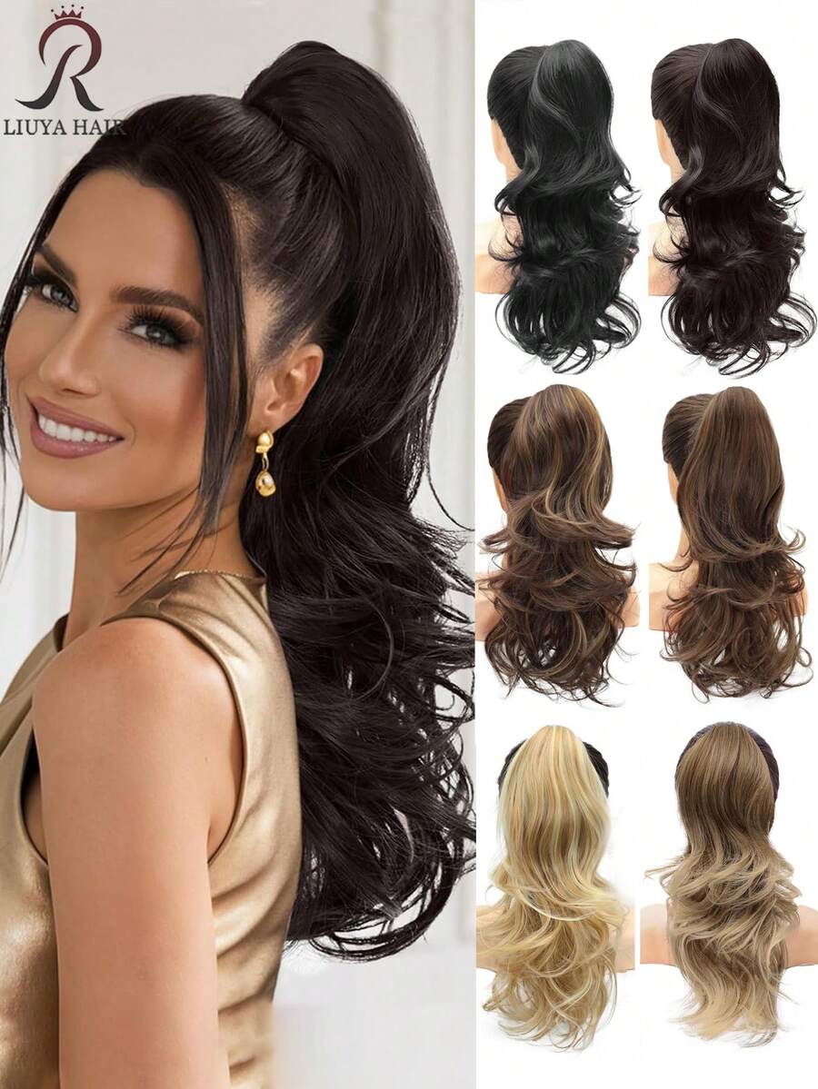 Clip-In Ponytail Hair Extension 18 Inch Long Wavy Curly Hair Clip-In Extension For Women Suitable For Short And Fine Hair Natural Layered Curly Ponytail Synthetic Hair Piece (Deep Brown Mixed With Chestnut)