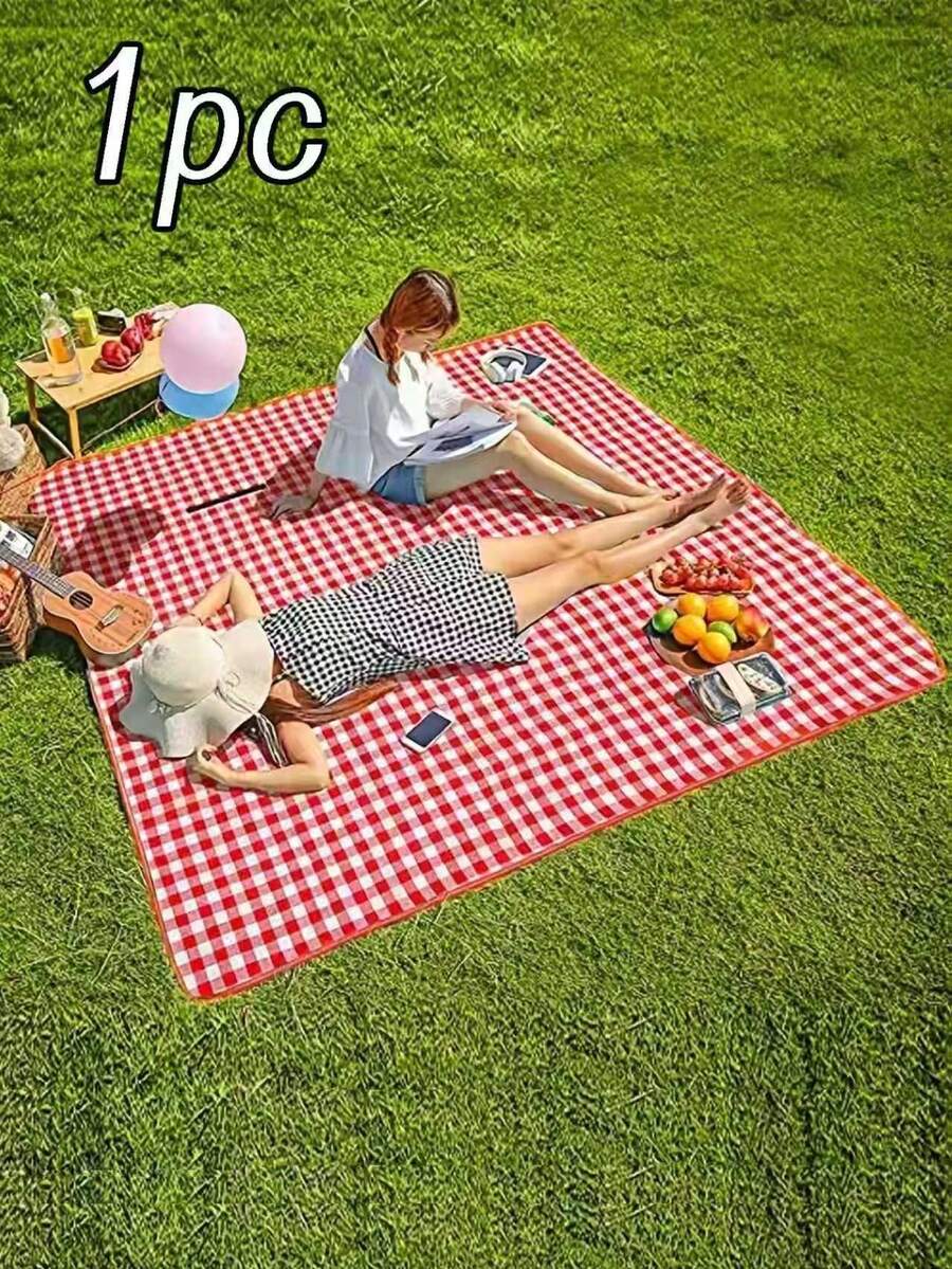 1 pieza Alfombra extra grande y gruesa, impermeable y a prueba de arena, plegable para picnic al aire libre, adecuada para familia y amigos (100*150cm) - multicolor - Ver 1