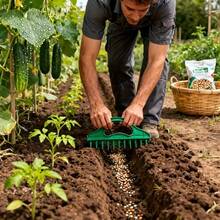 Herramienta de jardinería sembradora rápida de 12 orificios - Sembradora manual de plástico duradero e impermeable, dispensador manual de semillas adecuado para verduras y flores, sembradora eficiente de línea recta para el cuidado del jardín y el césped, herramienta auxiliar para la plantación de verduras, accesorios de plantación - verde - Ver 3