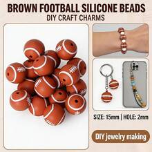 12/36pcs Soccer Silicone Beads Set | 15mm DIY Jewelry Making Materials, Suitable For Keychains, Lanyards | Unisex Handmade Gifts And Educational Projects - Football Printed Silicone Beads - View 13