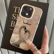 1pc TPU Material Elegant Pink Pattern Swan Arabic Decorative Pattern Phone Case Compatible With IPhone 17 Pro Max/17/16 Pro Max/15/13/12/11/ S20 FE/A15/S24/A55/ Note 11/Note 12/Note 13 Pro Full Coverage Shockproof Soft Shell Protective Cover - White - View 3