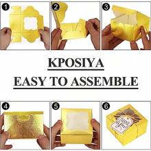 KPOSIYA - 1 cajas de panadería doradas con ventana cajas individuales para cupcakes de.16 x.16 x 6.35 cm caja de regalo de papel kraft dorado para pasteles galletas pasteles donas - Aire - Ver 7