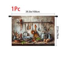 1pc, Home Decor, Kitchen Tool Pattern Printed Table Skirt, Kitchen Small Curtain, Kitchen Cabinet Cover, With Curtain Holes, Easy To Hang, Rectangular, Machine Woven, Machine Washable, Kitchen Decoration And Accessories, Perfect For Kitchen Cabinets And Home Decor - Multicolor - View 14