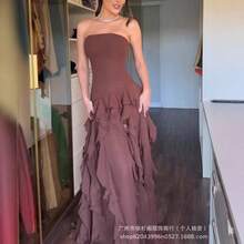 2026 European And American Summer Slim-Fit Sexy Strapless Dress With Ruffled Hem And Side Slit, Elegant Evening Gown - màu xanh lá - Xem 3