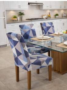 6-Piece Printed Chair Cover - Blue Geom - View 4