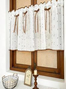 1PC New Beige Candy Bean Linen Edged Short Curtain, Kitchen Multi-Purpose Translucent Decorative Curtain With Rod Pocket Design, Small Window Curtain, Kitchen Cafe Curtain, Fresh Style Finished Rod Pocket Short Curtain - Beige - View 1
