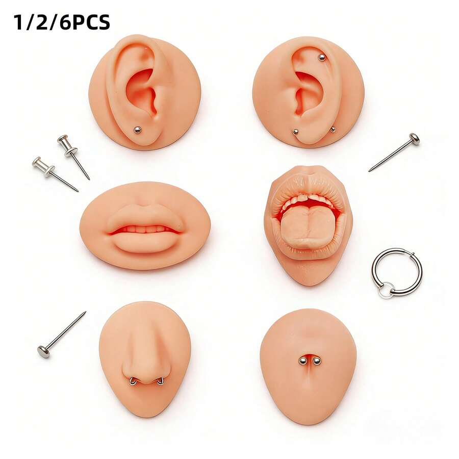 Silicone Piercing Practice Model Set, Realistic Ear, Lip, Nose, Tongue, Navel Piercing Practice Tools, For Beginner & Professional Piercing Training - Simulated Human Body Parts - View 1