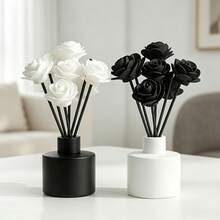 25pcs Black & White Floral Aromatherapy Diffuser Stick Set (Unscented) - Black + White (12 Aromatherapy Sticks + 12 Artificial Flowers + 1 Bamboo Skewer) - View 5