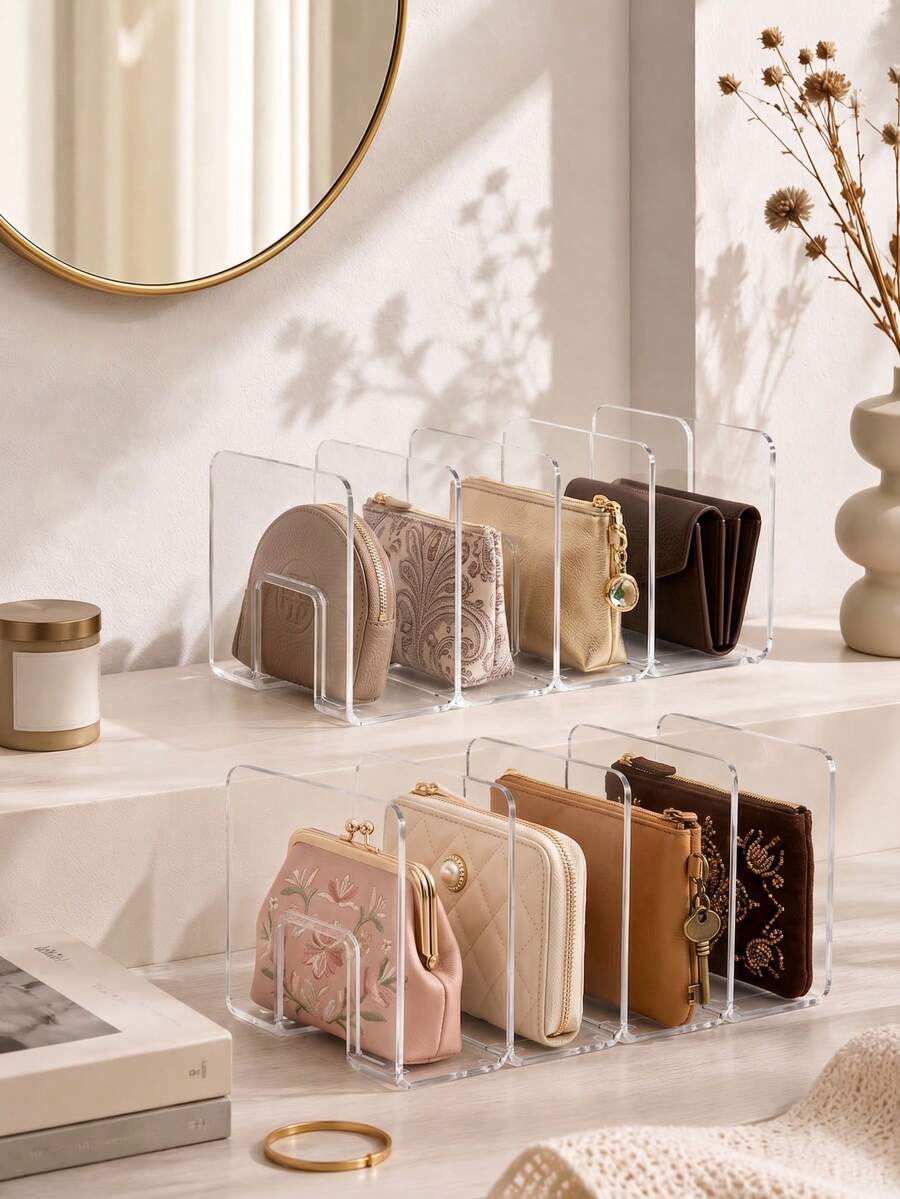 1pc/2pcs/3pcs/4pcs Optional Quantity Transparent Bag Storage Pouches, Compartment Storage Bags, Detachable Closet Shelves, Suitable For Bedroom, Bathroom, Office; Practical Bookshelf Dividers, Space-Saving Storage Rack (Only Suitable For Small Size Coin Purses And Clutch Bags) - Multicolor - View 1