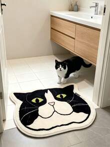1PC Fluffy Cute Cat Head Doormat Mini Rug Non-Slip Machine Washable Indoor Floor Mat For Bedside, Living Room, Kitchen, Entryway, Bedroom, Bathroom, Laundry Room, Dining Room Home Decrations - Multicolor - View 13