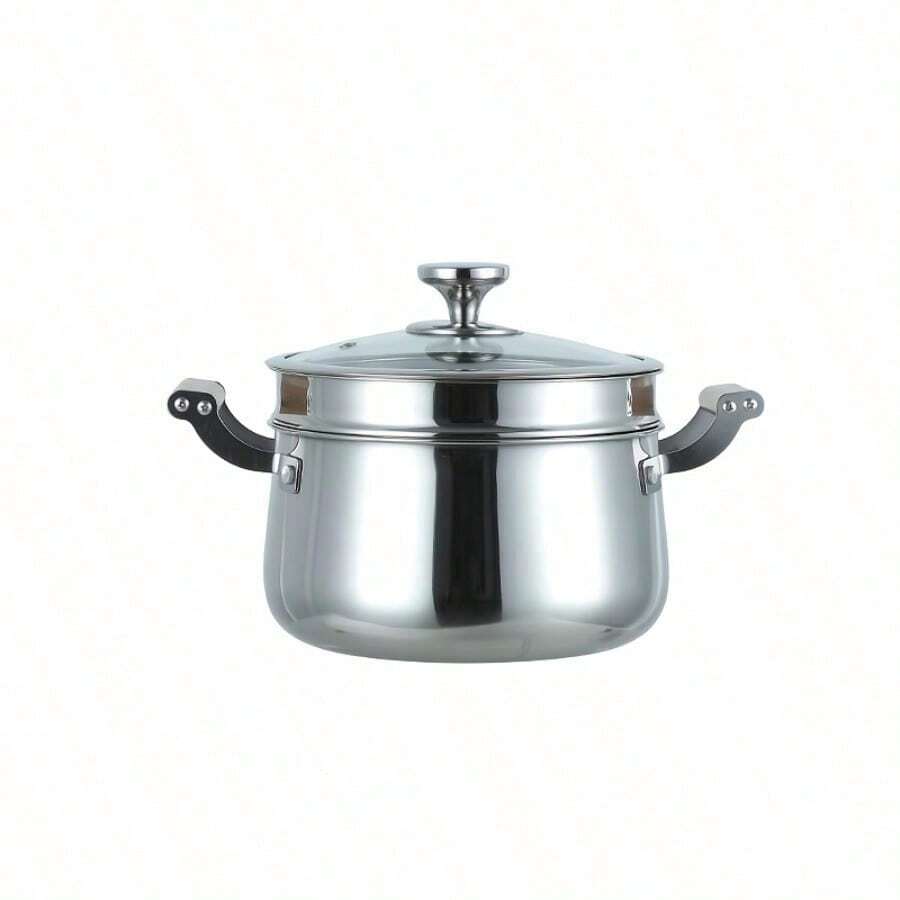 2-Tier 12.6 Inch/32cm Stainless Steel Steamer Set, Stainless Steel Stockpot Steamer With Lid, Wooden Handle Multi-Function Cooker, Suitable For Induction And Gas Stove, No Coating, Easy To Clean - View 1