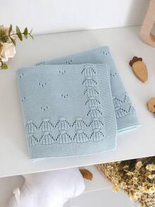 All-Season Baby Stroller Blanket, Hollow Jacquard Customized Embroidered Name Baby Swaddle Blanket, Newborn Baby Children Blanket - Light Blue - View 3