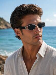 1 Pair Small Square Frame Fashion Glasses, Minimalist Fashion Eyewear Suitable For Daily Outings - Silver - View 2
