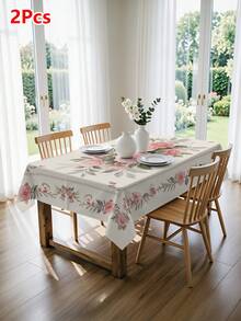 1/2 piezas Mantel de poliéster con estampado de rosas y enredaderas, cubierta de mesa suave para decoración de fiestas, picnics y cenas, decoración de mesa de comedor para brunch de primavera, uso diario en interiores y exteriores, fácil de limpiar - Rosa Roja - Ver 17