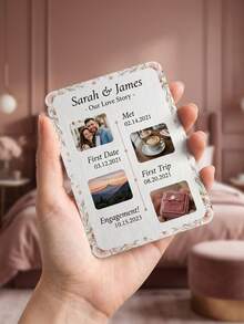 1Pc Custom Love Story Timeline Card, Personalized Couple Photo & Text Card, Floral Design, Paper Material; Ideal For Anniversary, Valentine's Day, Engagement & Wedding Keepsakes, Custom Memory Card - Multicolor - View 6