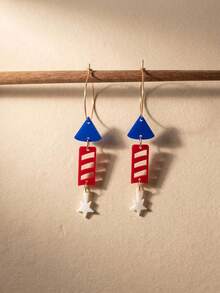 1pair Cute USA Flag Color Acrylic Rocket Flame Shape Ear Hoop Drop Earrings For Women Girl For American 250th Anniversary Independence Day Jewelry - Multicolor - View 4