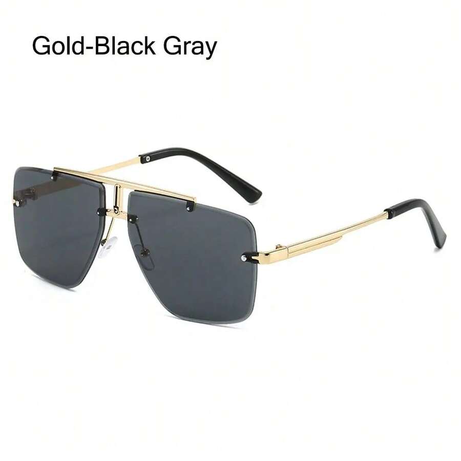 Men's Square Rimless With Double Bridge And Frame, With Protection And Gradient Lenses - Gold-black Gray - View 1